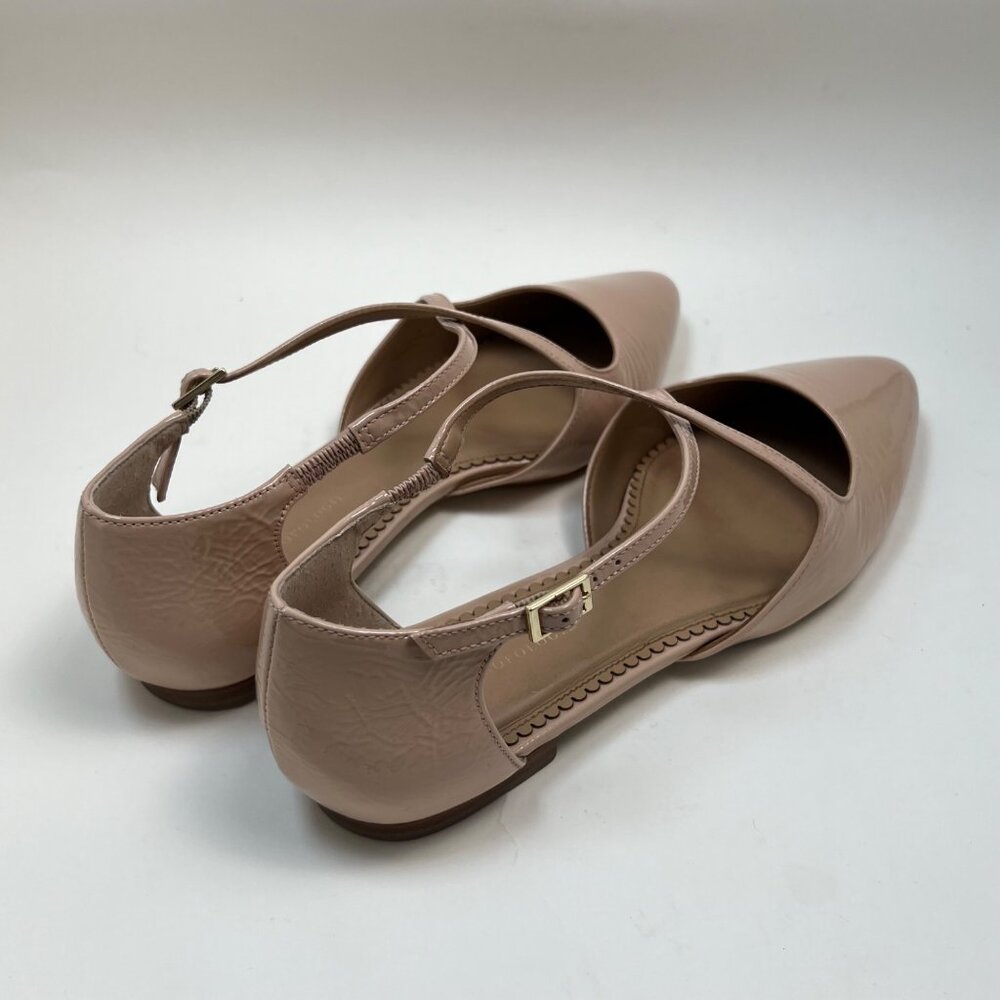 Anthropologie Leather Cross Strap Ballet Flat Shoes Patent Nude Neutral Size 8.5 - Picture 3 of 7